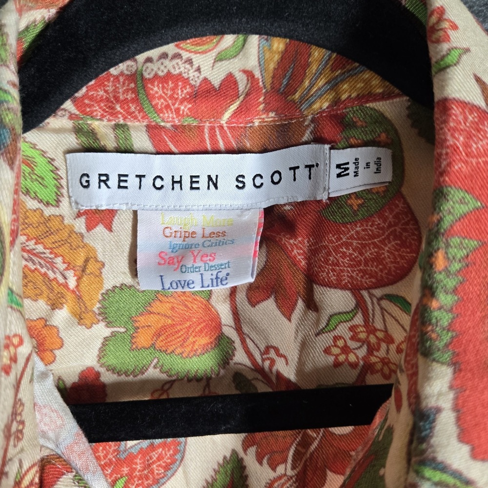 Gretchen Scott Floral Button Front Blouse Womens Medium Bell Sleeve Boho - Picture 3 of 13